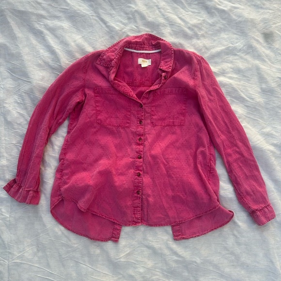 Maeve by Anthropologie The Cate Classic Pink Button Down Open Back Shirt, Size S - Picture 1 of 6